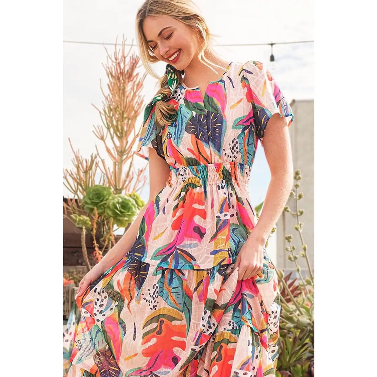 Abstract Print Midi Dress - KC Outfitter