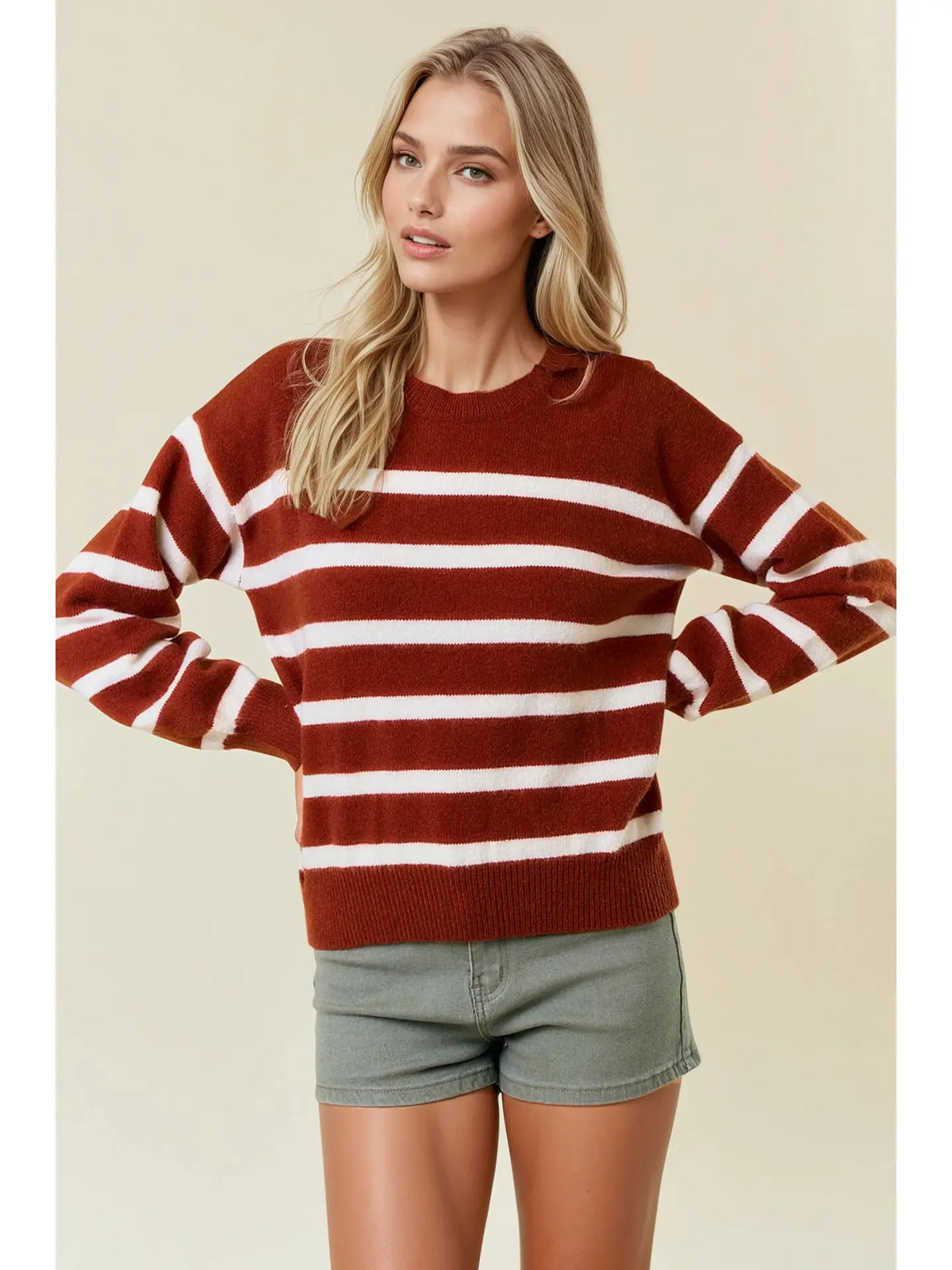 Cognac Striped Sweater