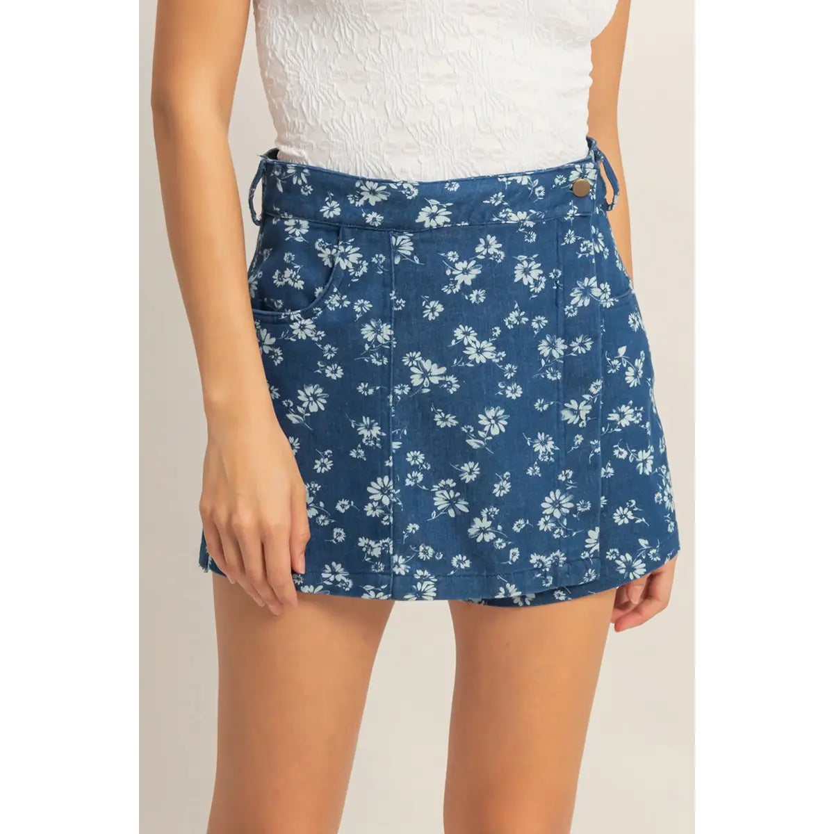 Denim Floral Skort - KC Outfitter