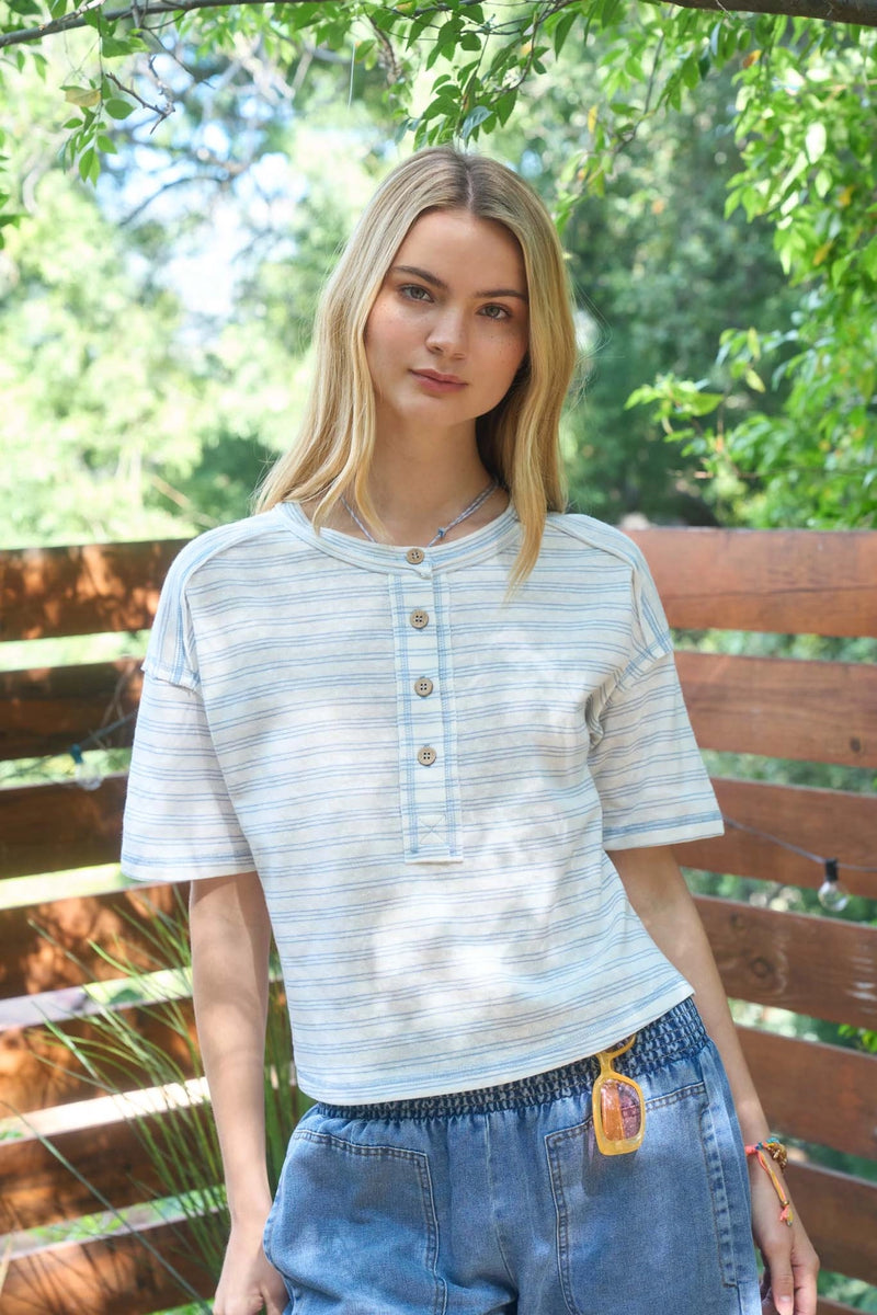 Blyth Blue Striped Henley - KC Outfitter