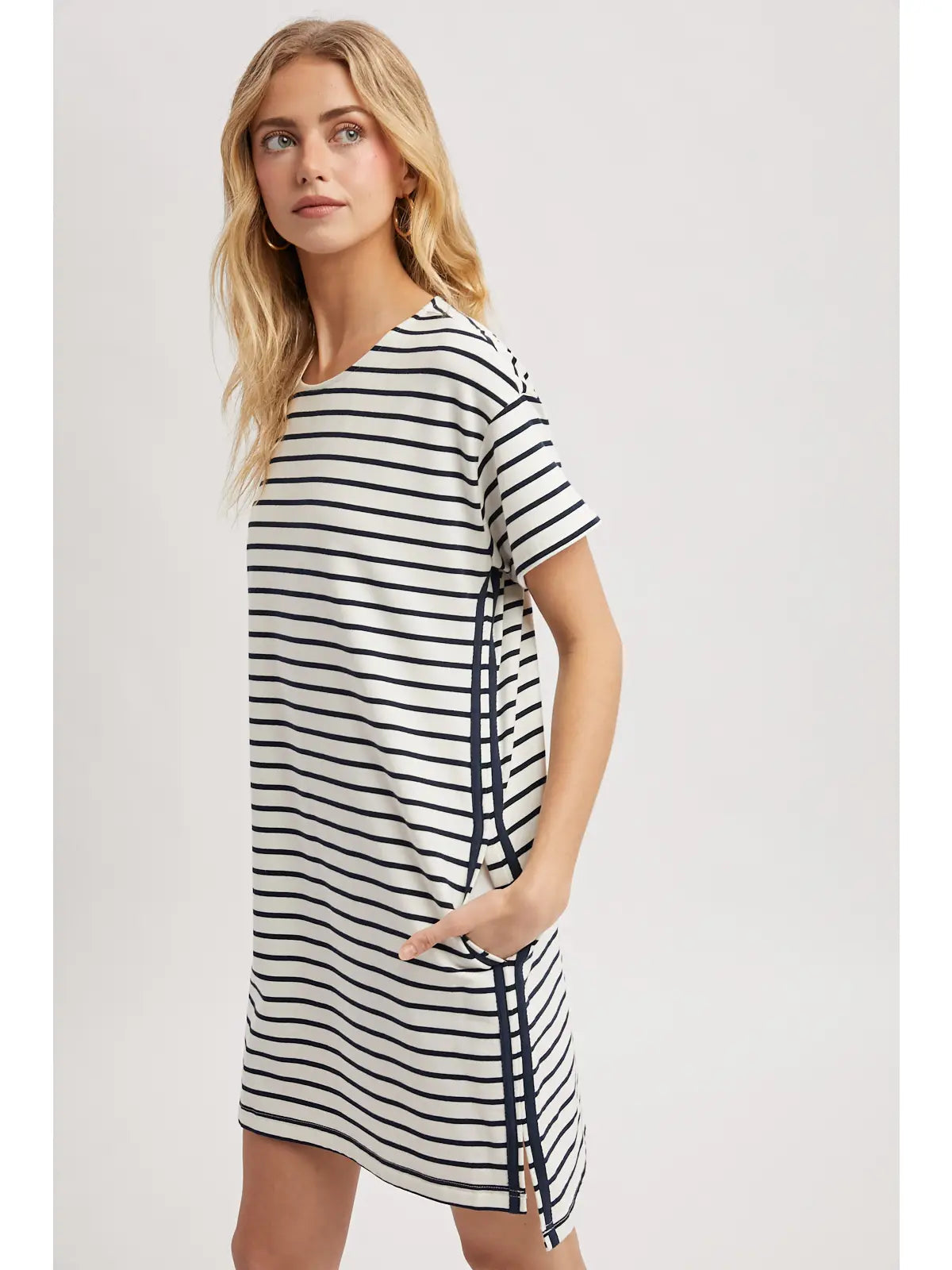 Side Trim Striped Dress