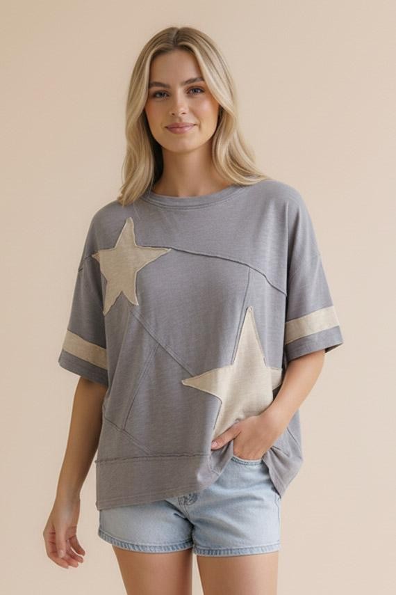 Star Patch Slub Knit Top - KC Outfitter