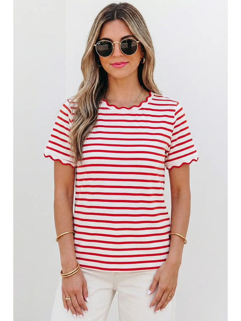 Striped Scallop Trim Top - KC Outfitter