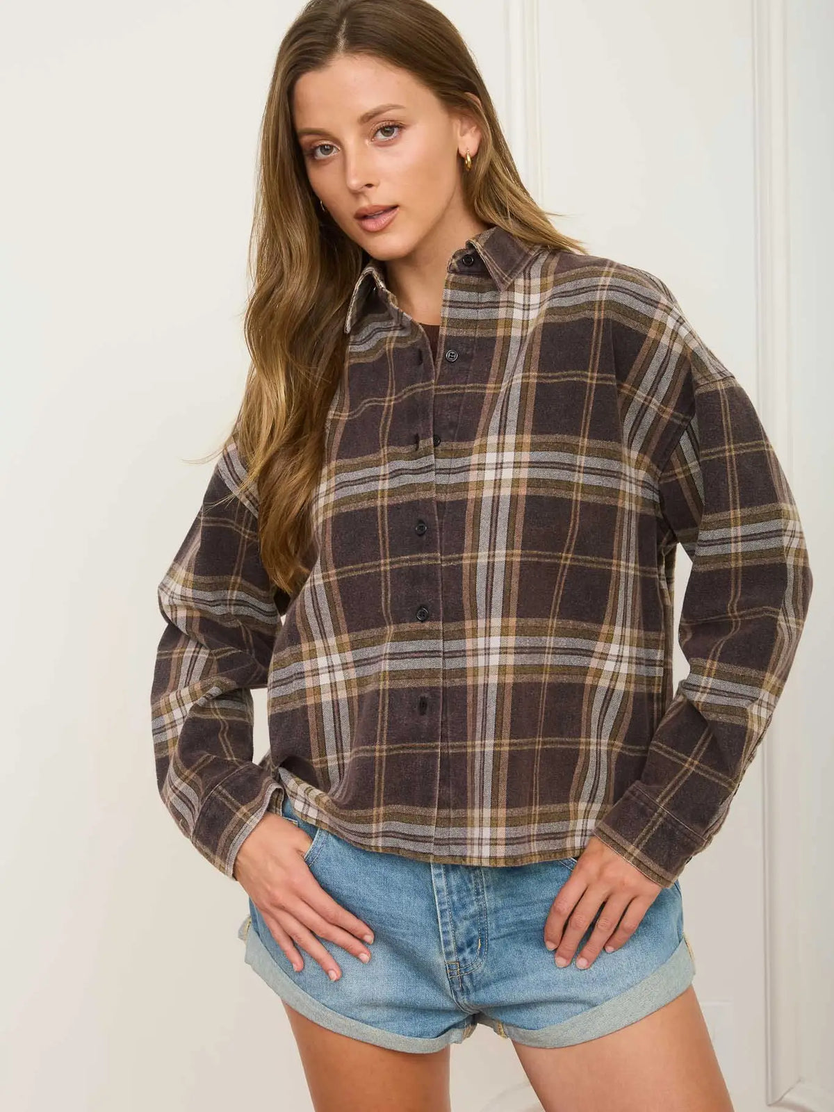 Plaid Button Down Boxy Top