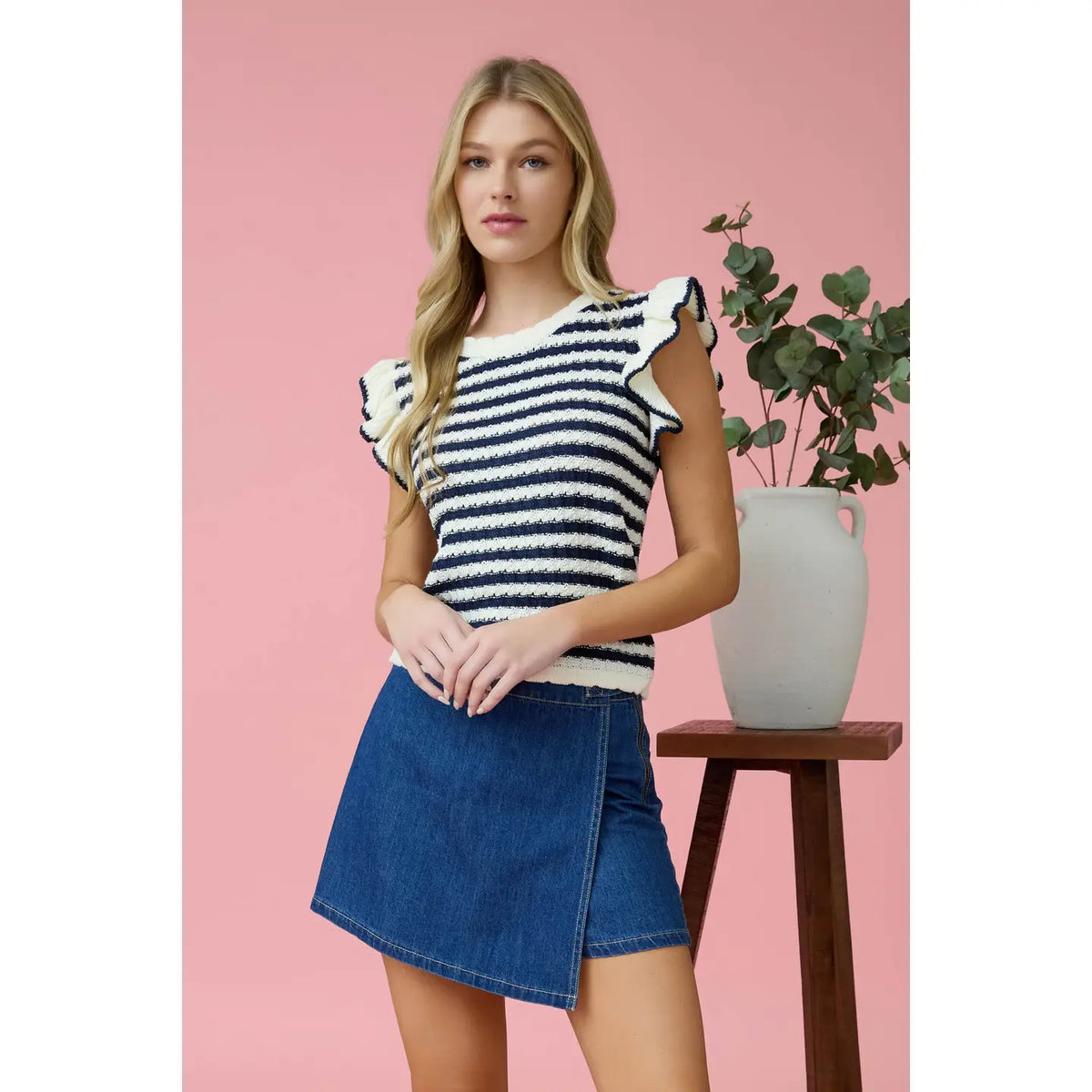 Stacy Striped Short Sleeve Sweater