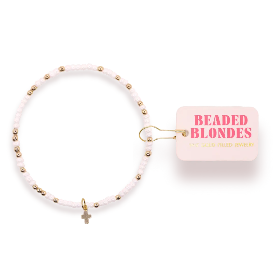 Beaded Blondes - Mini Cross Charm.white