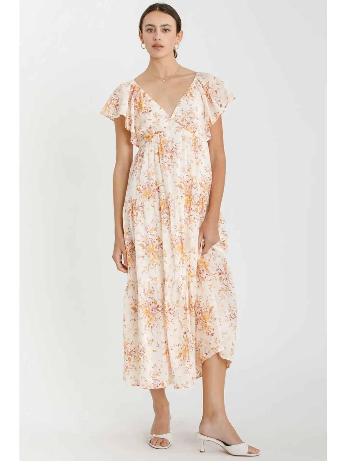 Tiered Floral Print Midi Dress