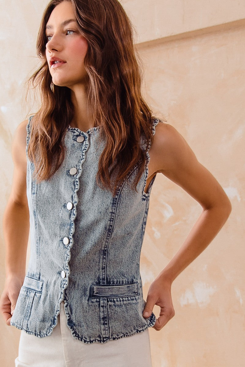 Scalloped Denim Vest