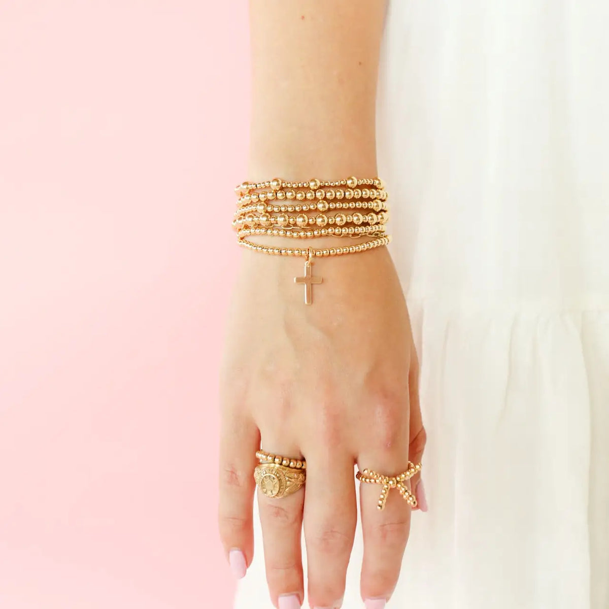 Beaded Blonds - Cross Gold Charm Bracelet