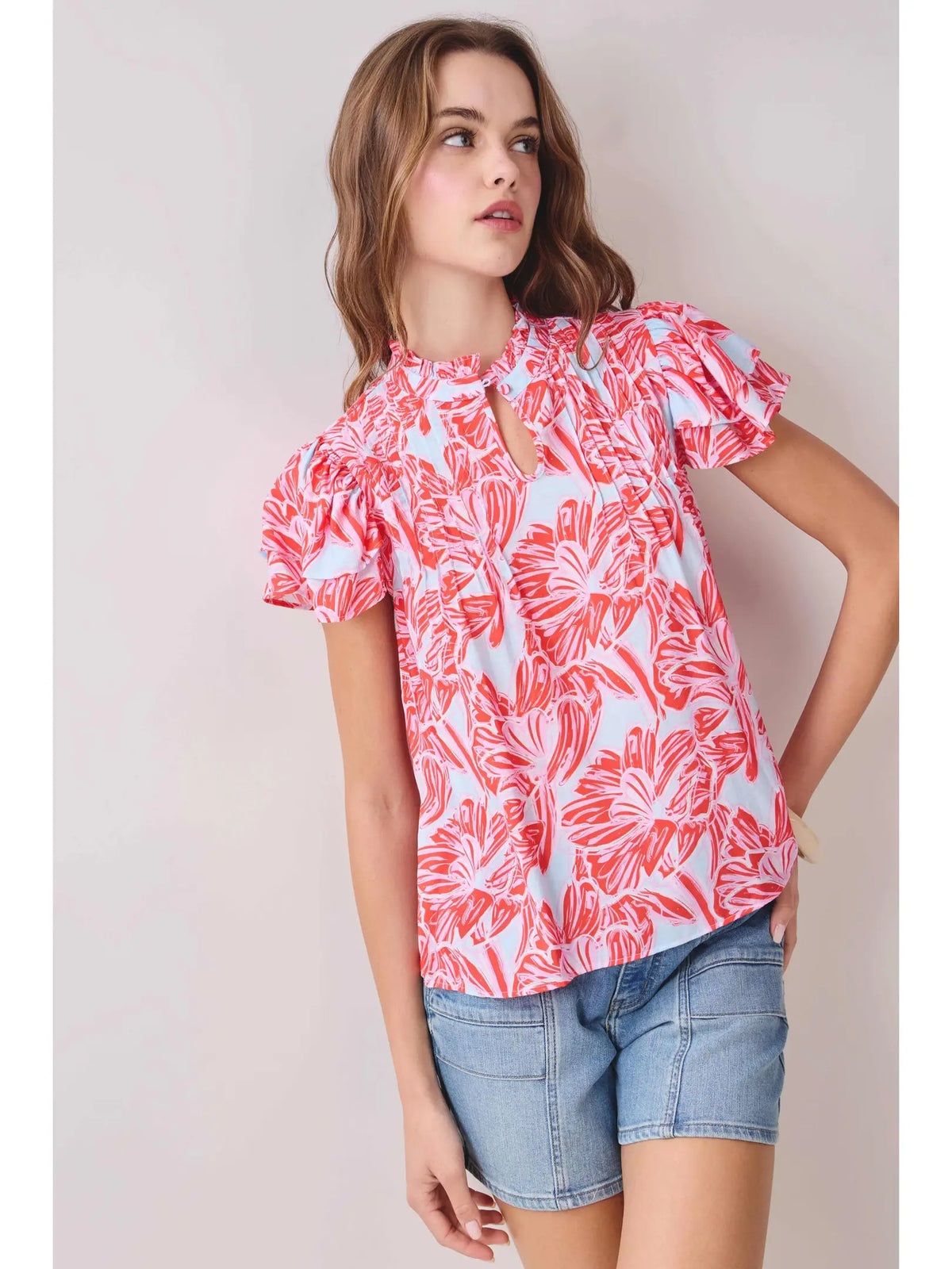 Floral Ruffle Sleeve Top