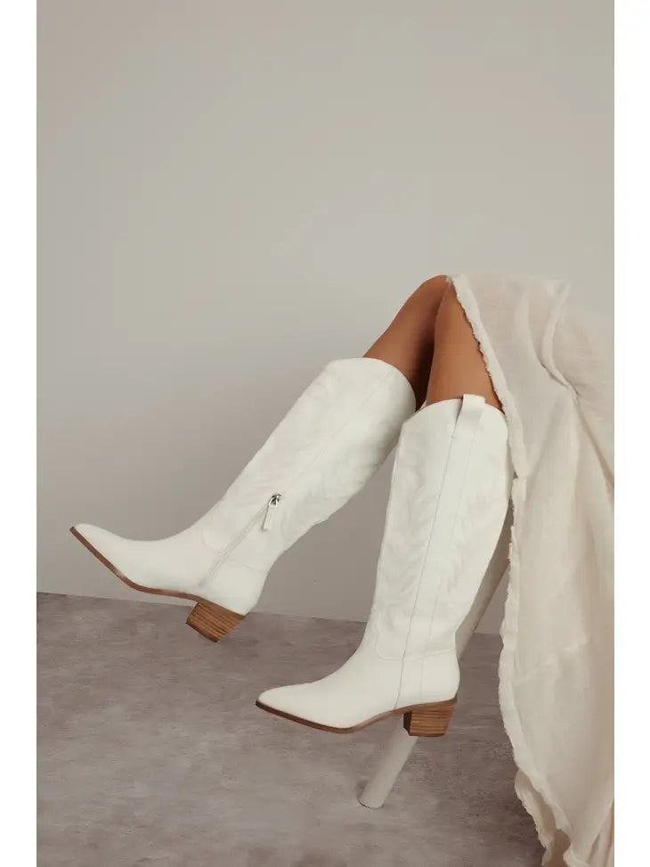 White Inlay Tall Boots