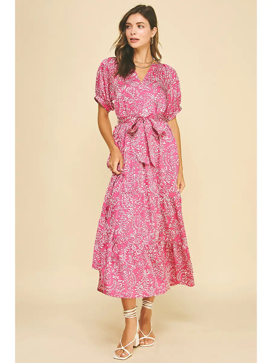 Damask Print Maxi Dress
