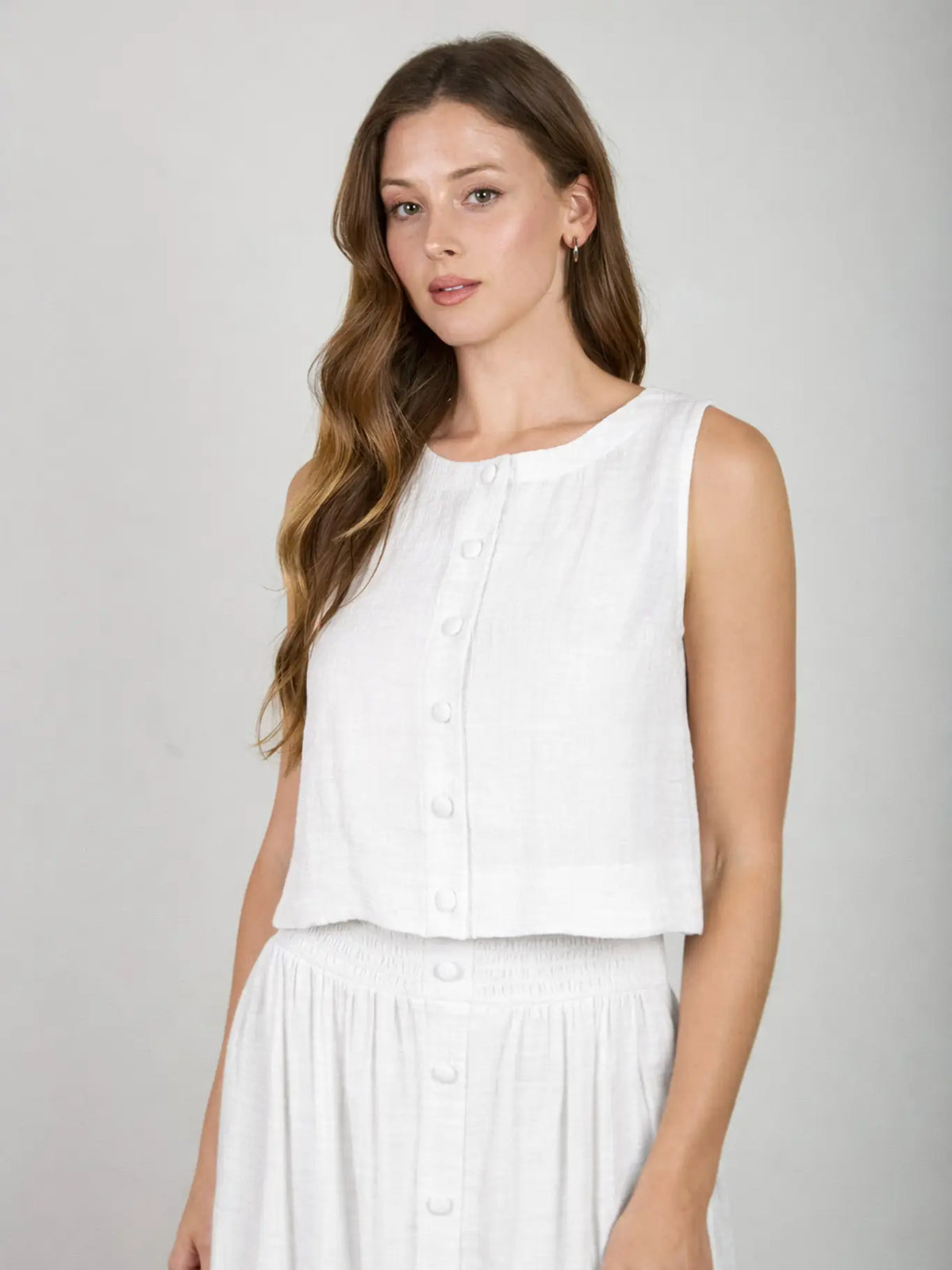 Textured Button Down White Top