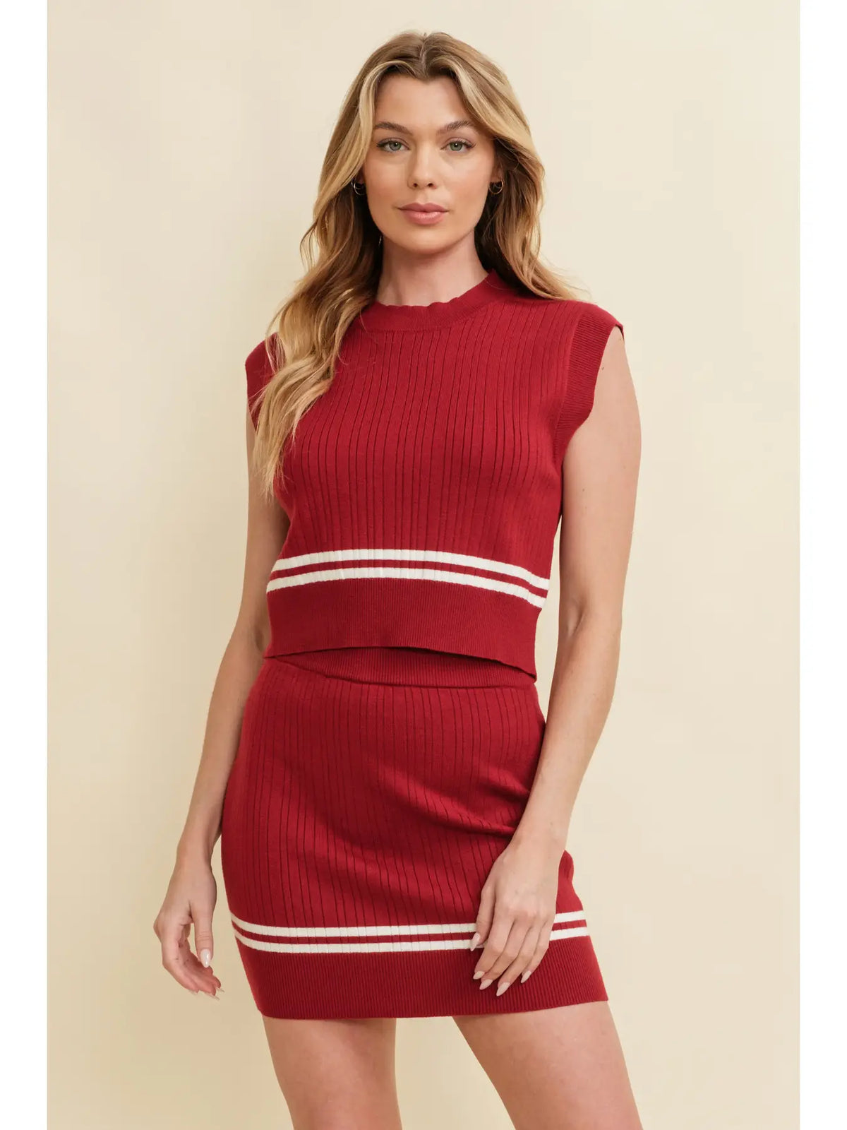 Becky Striped Maroon Sweater