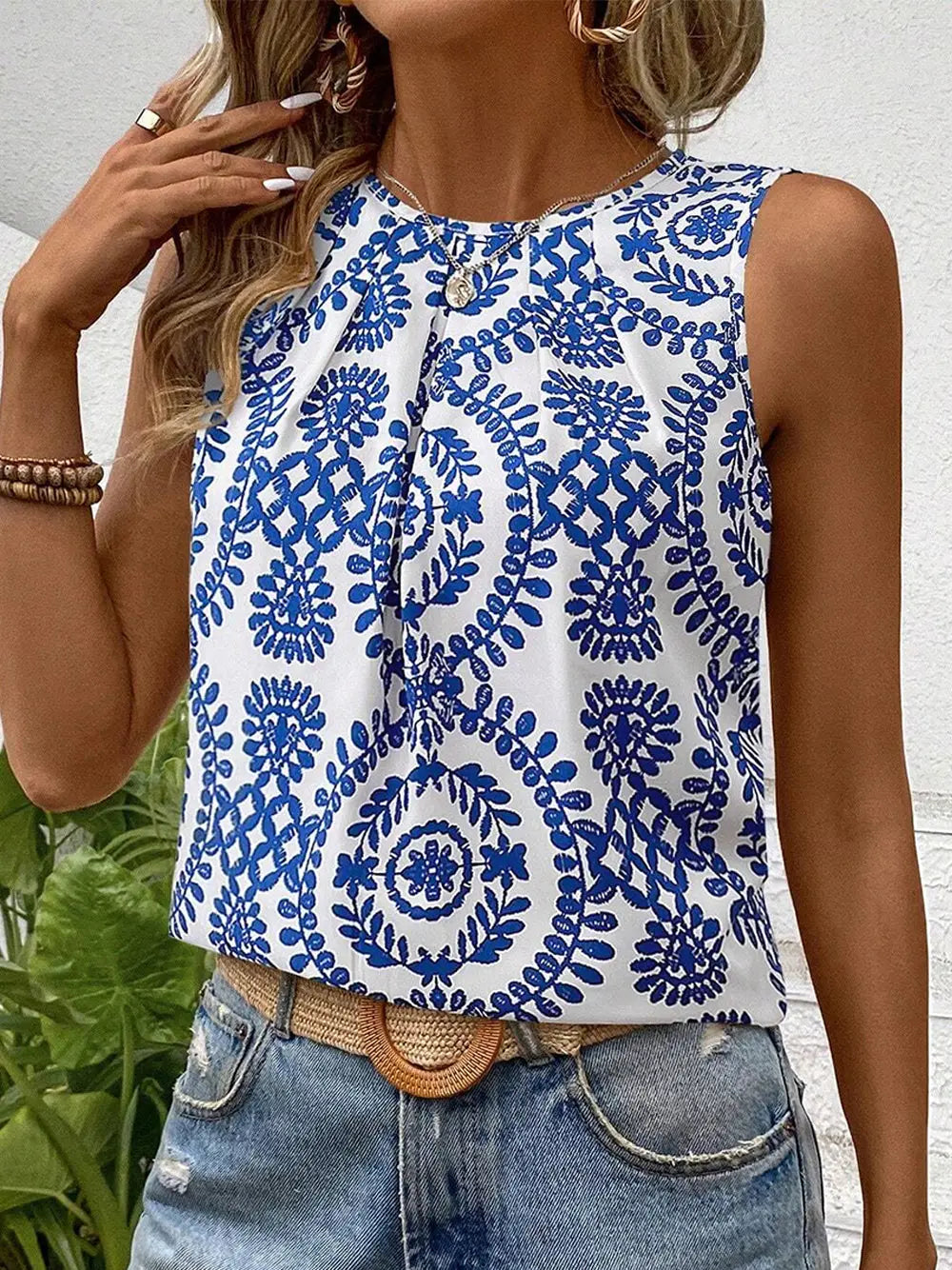 Blue Vintage Print Tank Top