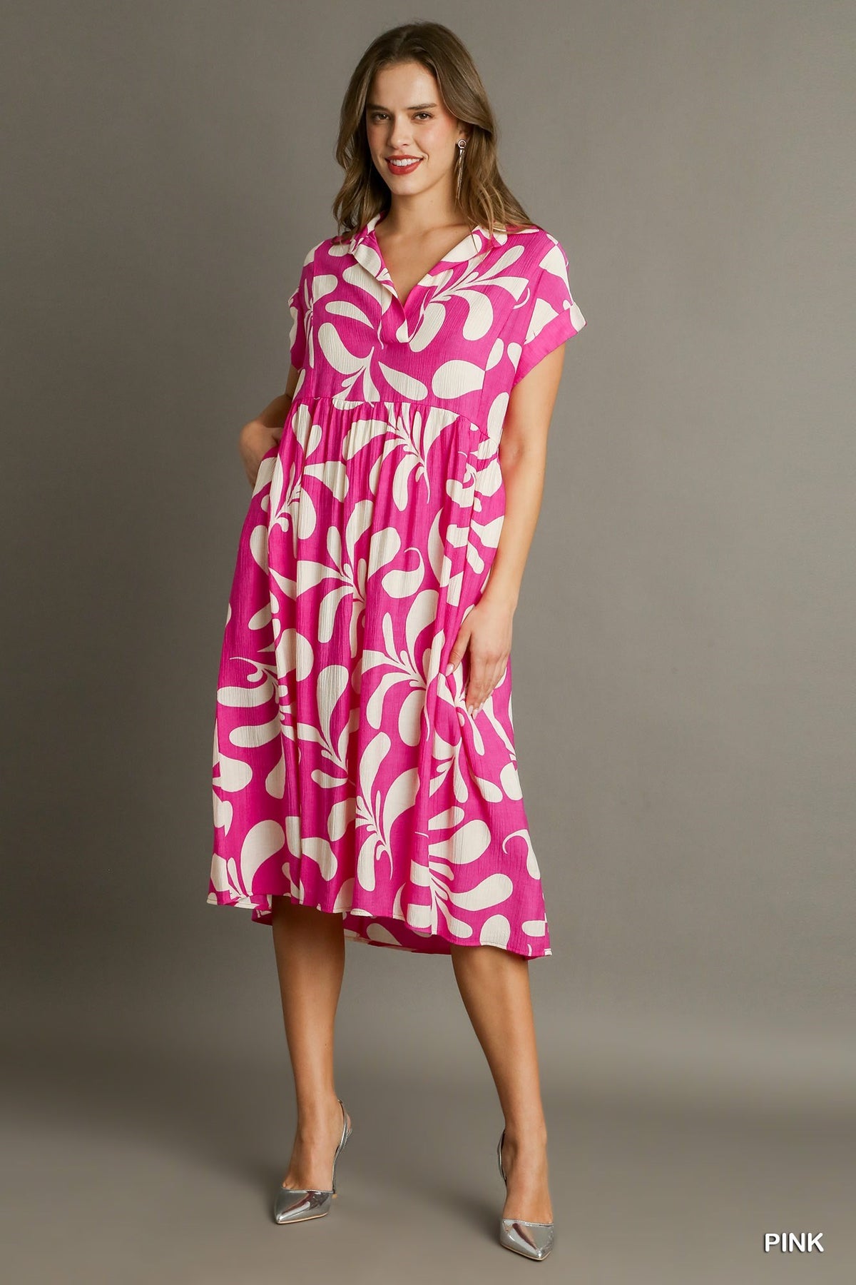 Ellis Pink Floral Midi Dress - KC Outfitter