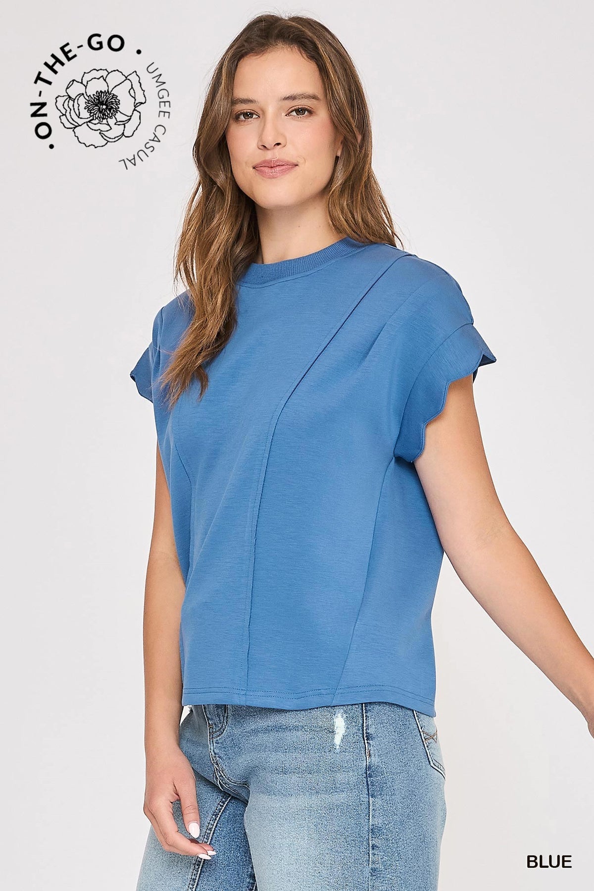 Blue Scallop Sleeve Top