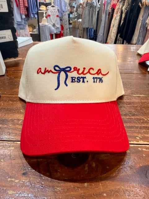 Embroidered Hat -America Est 1776 red