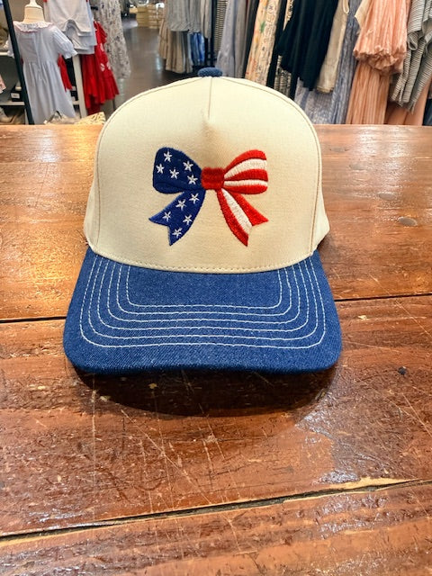 Embroidered Hat - Patriotic Bow /blue