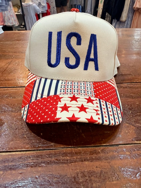 Embroidered Hat - USA Patriotic Brim/blu
