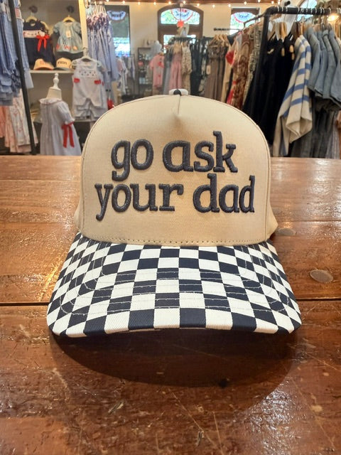 Embroidered Hats - Go Ask Your Dad, Checkered