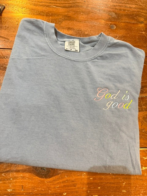 God Is Good Embroidered Tshirt - KC Outfitter