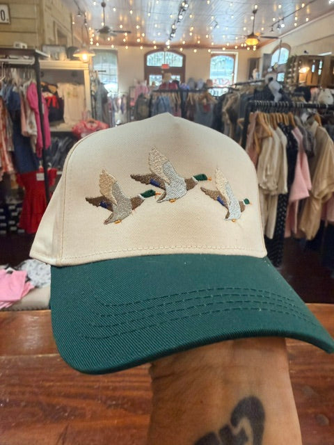 Kids Embroidered Hats-flying ducks