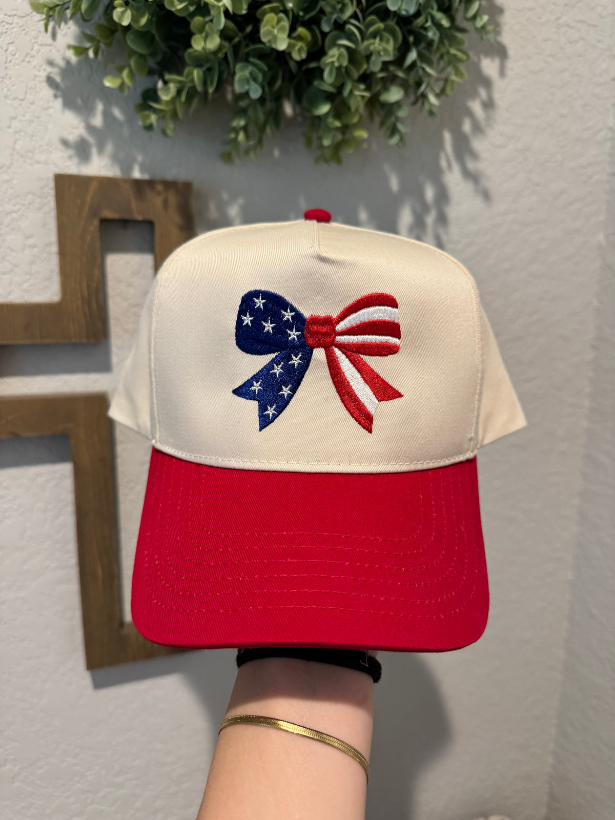 Embroidered Hat - Patriotic Bow