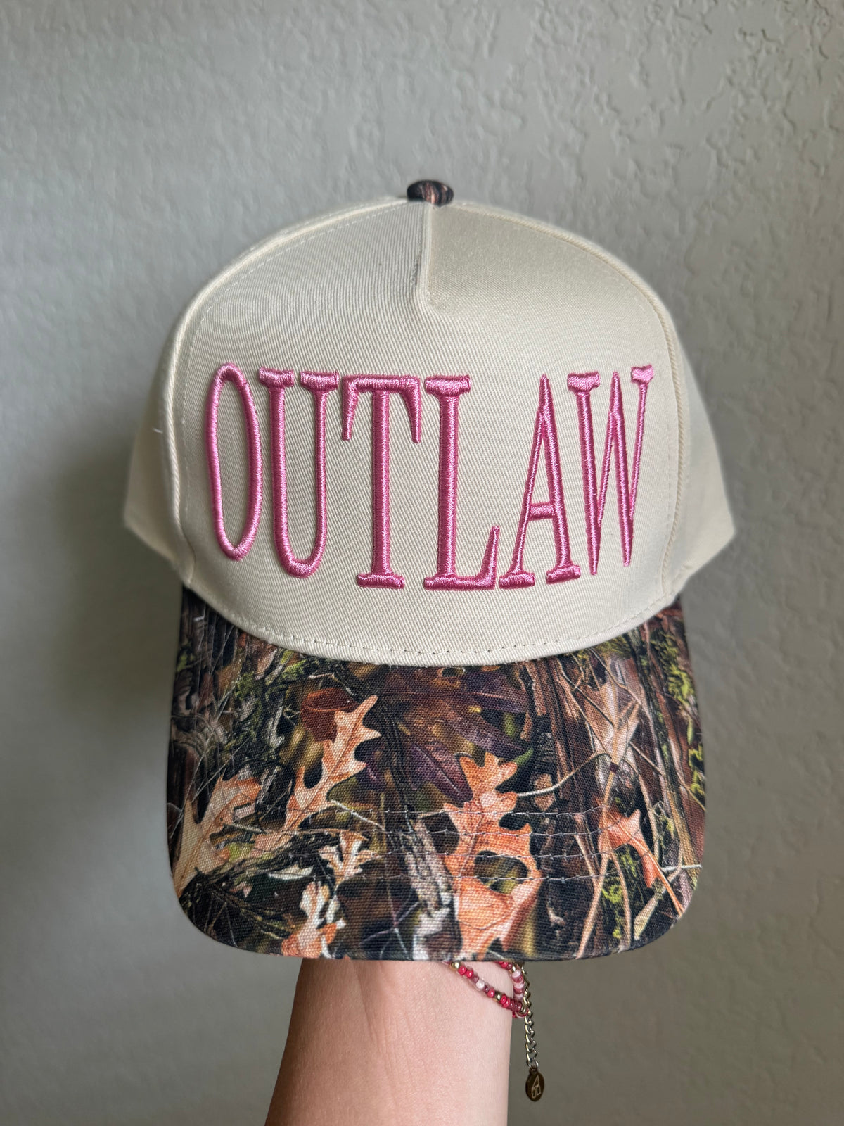Embroidered Hat -Outlaw with Camo Brim