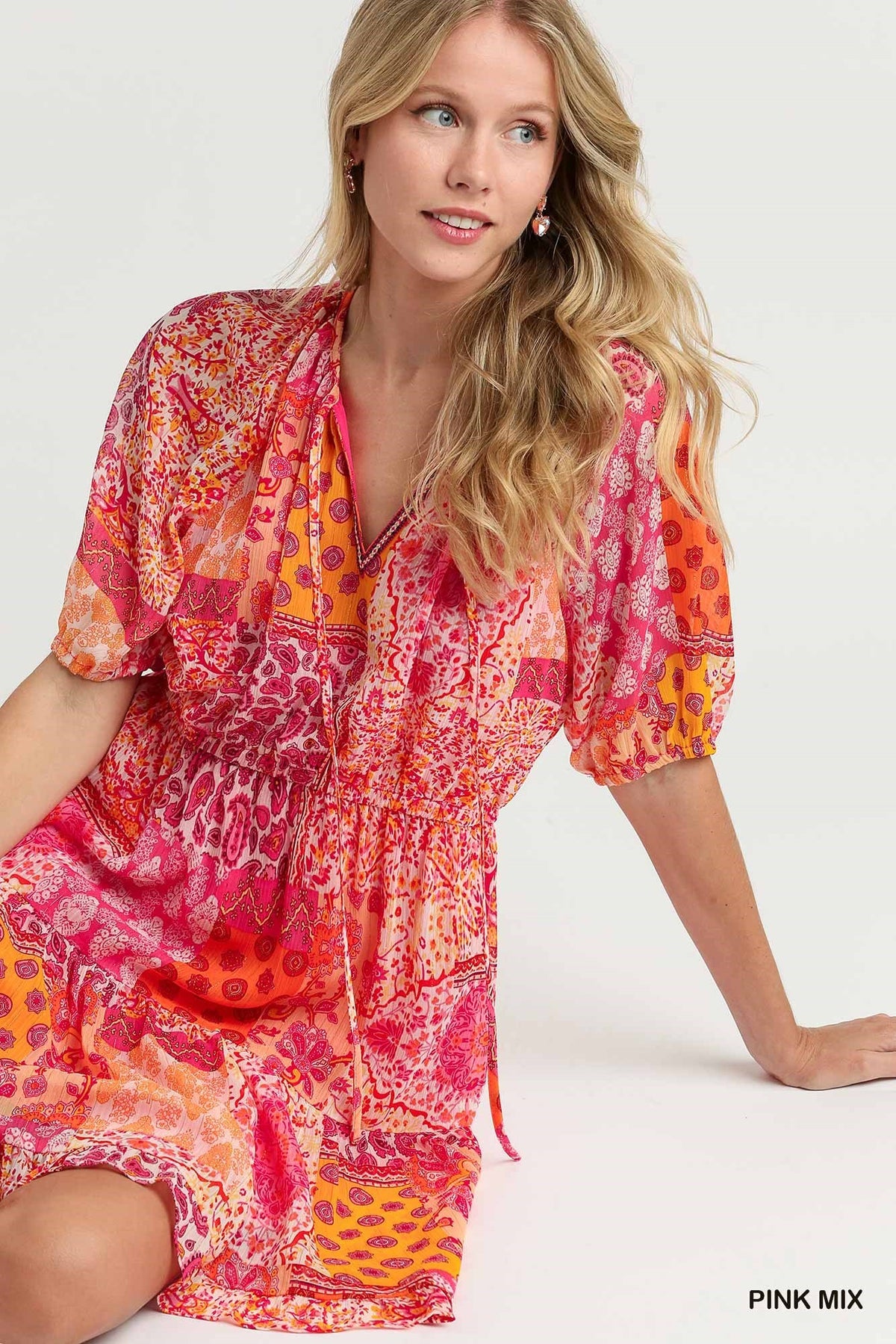 Metallic Mixed Print Dress