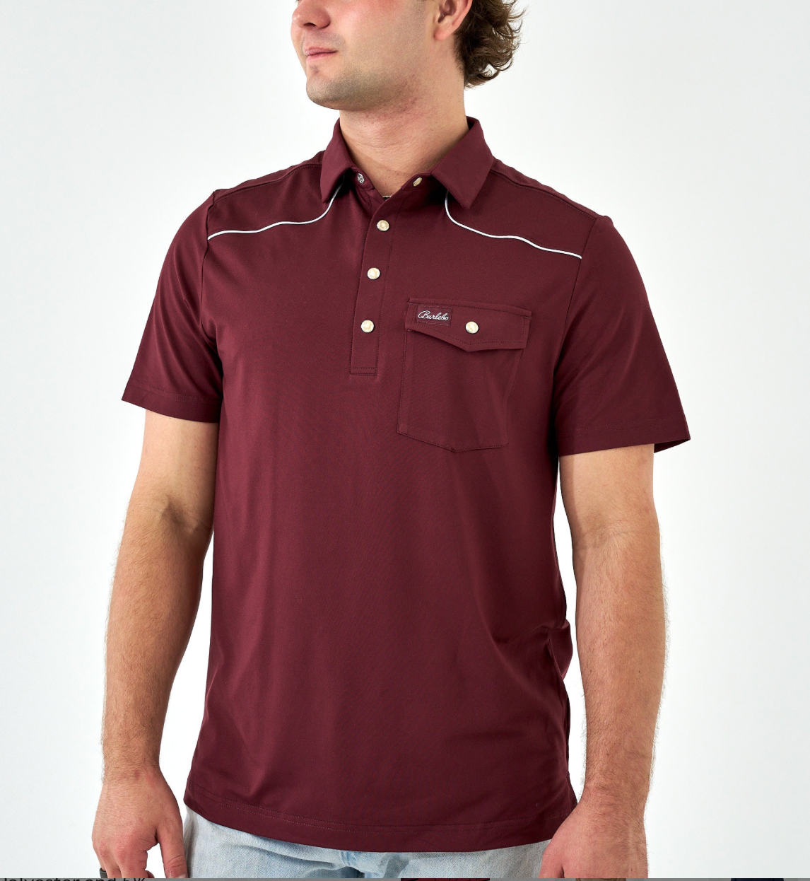 Burlebo - Pearl Snap Performance Polo, Maroon