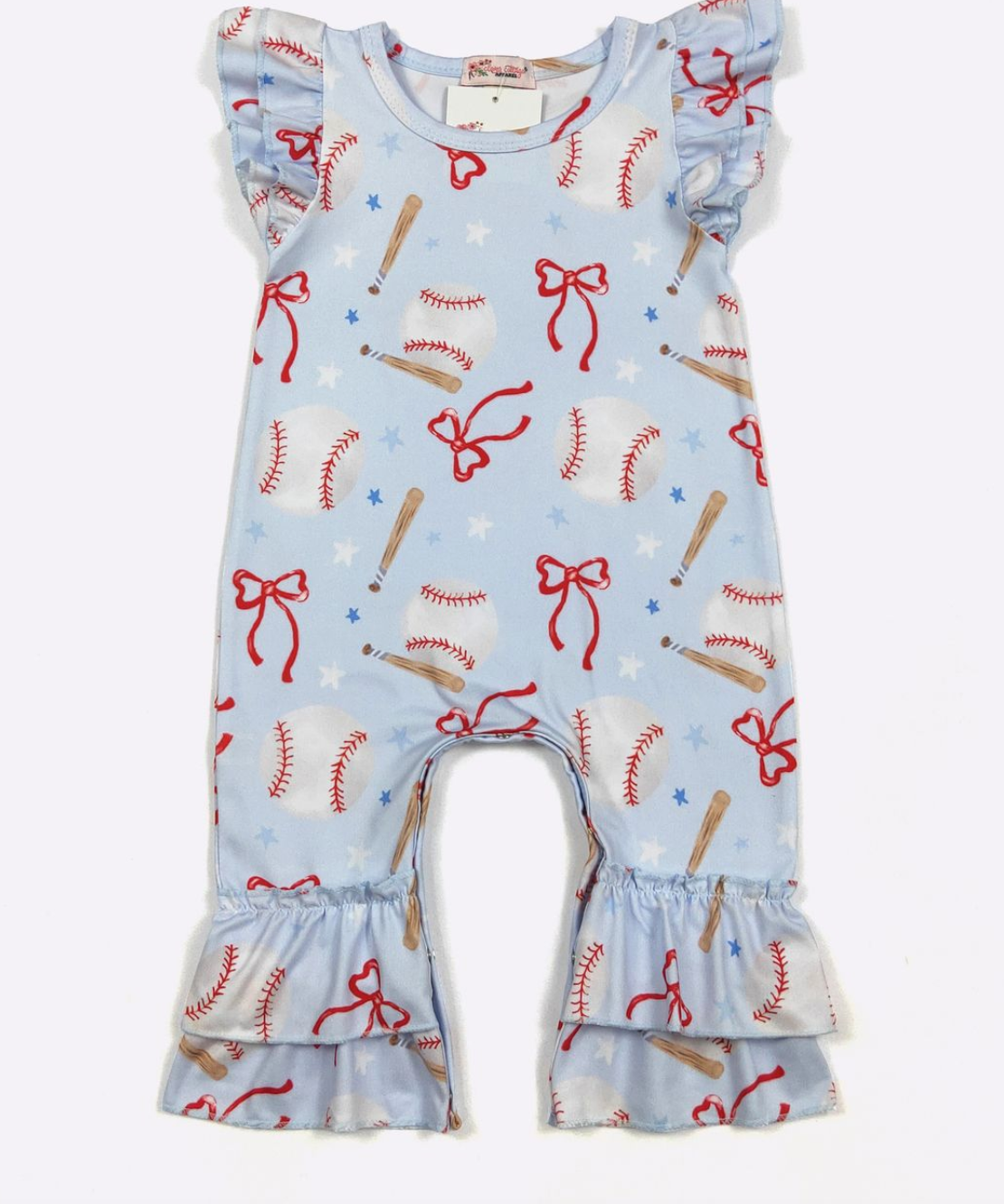 Baseball N Bows Baby Romper