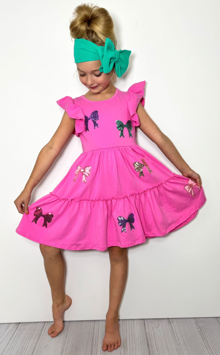 Croquette Sequin Bow Dress