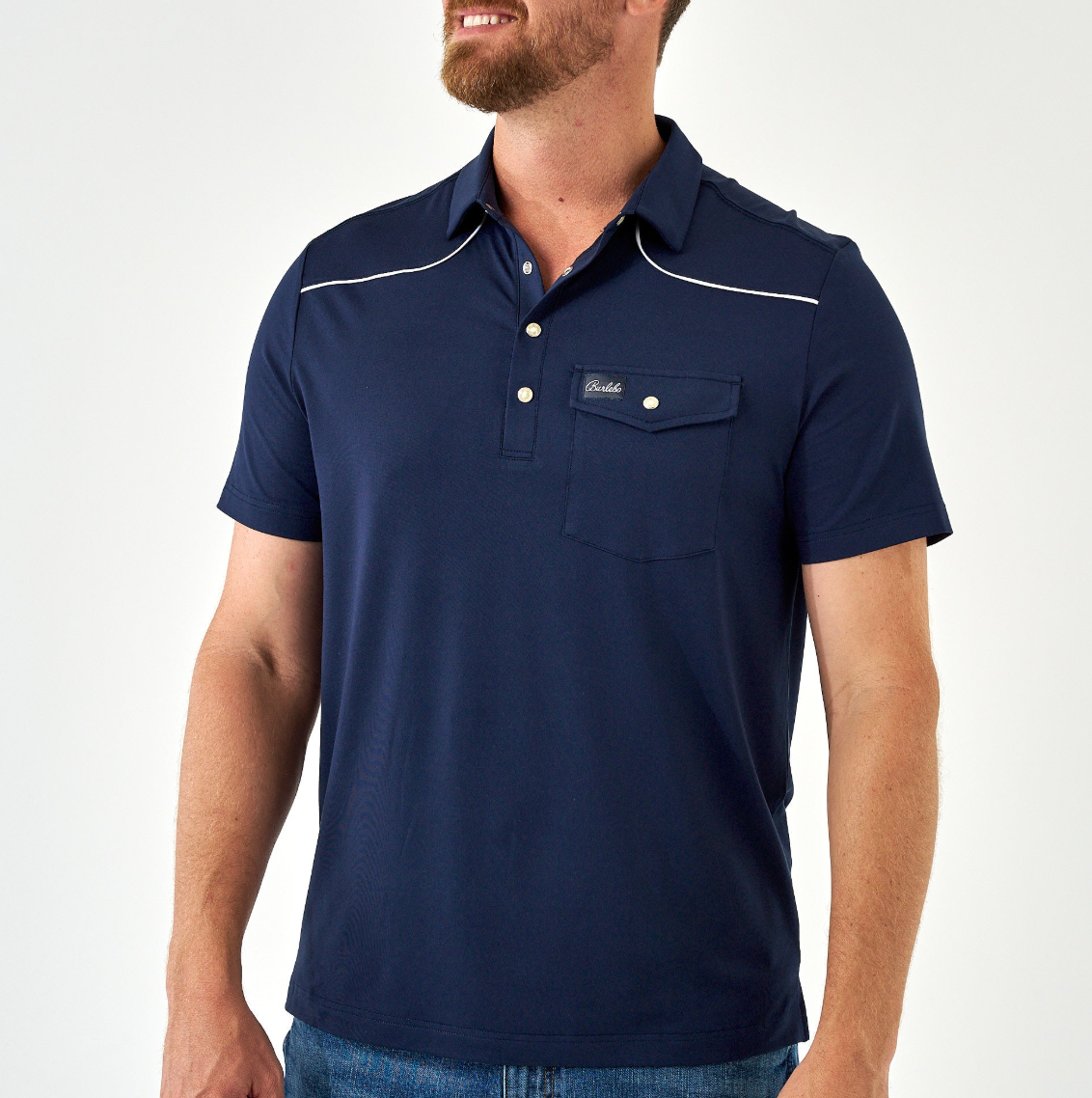 Burlebo - Pearl Snap Performance Polo, Navy - KC Outfitter
