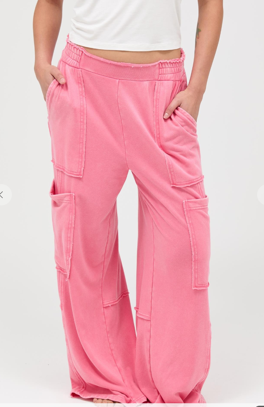 Pink Wide Leg Cargo Pants - KC Outfitter