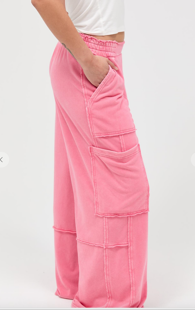 Pink Wide Leg Cargo Pants - KC Outfitter