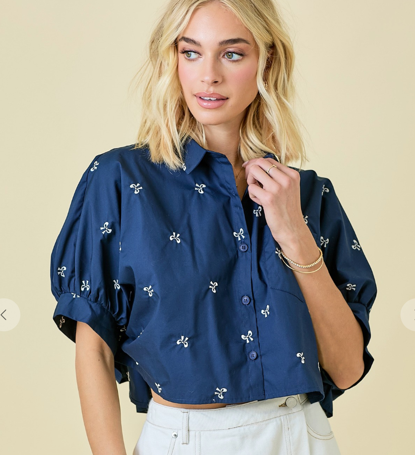 Bow Embroidered Crop Top - KC Outfitter