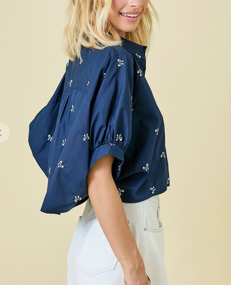 Bow Embroidered Crop Top - KC Outfitter