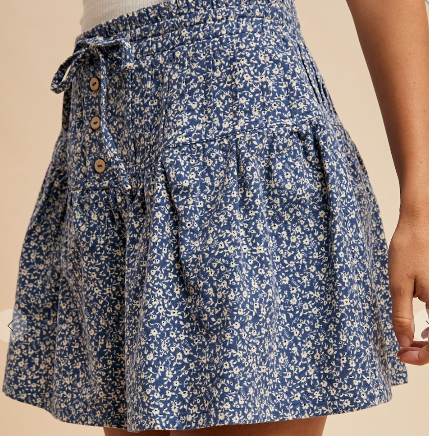 Ditsy Blue Mini Skirt - KC Outfitter