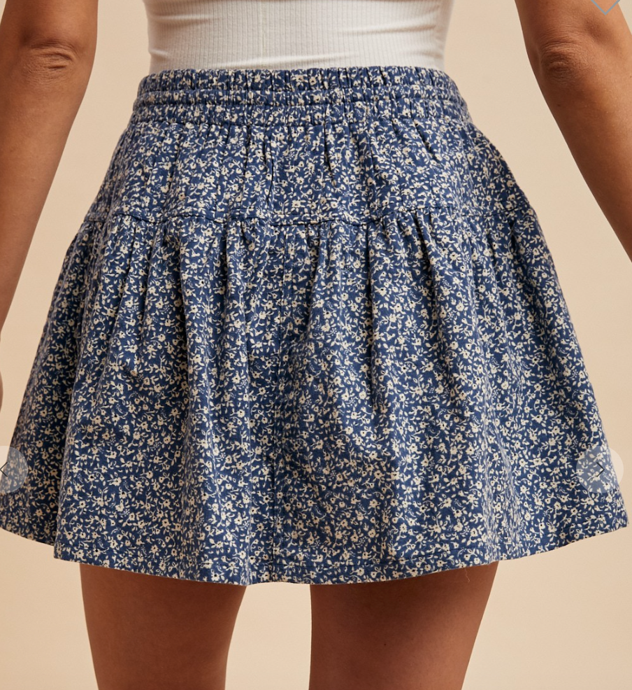 Ditsy Blue Mini Skirt - KC Outfitter