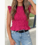 Pink Plaid Shirred Top