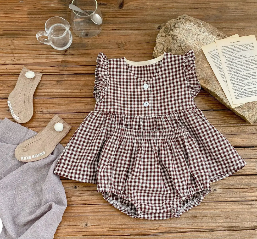 Gingham Plaid Baby Dress with Bloomers