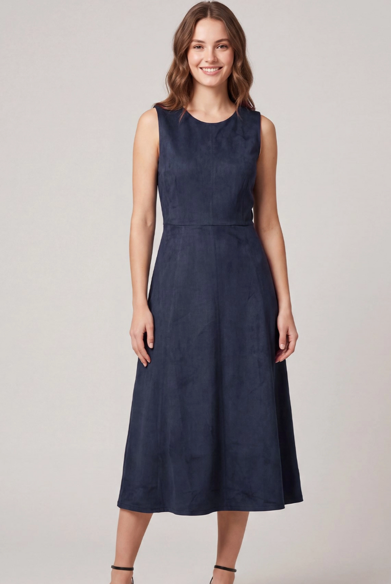 Navy Suede Midi Dress - nov - KC Outfitter