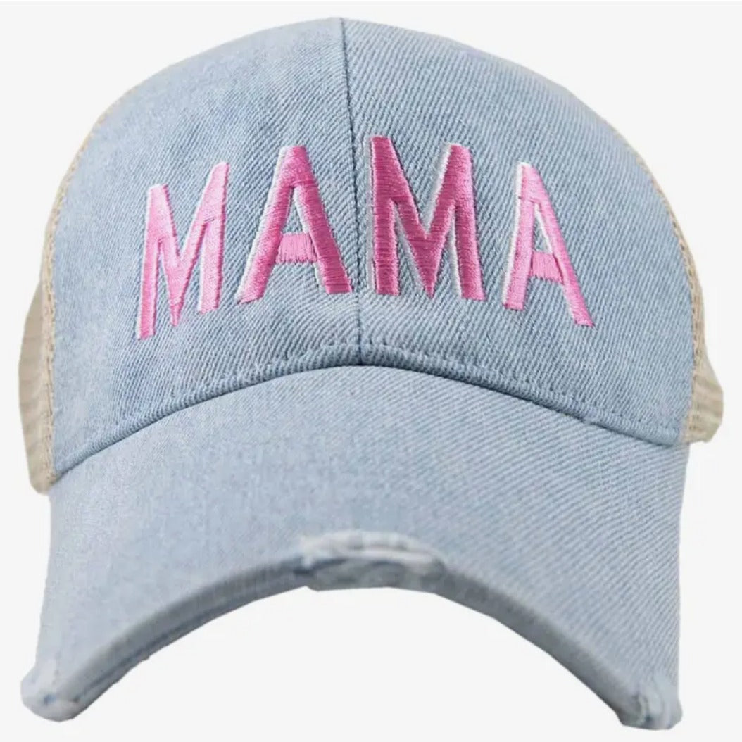 Mama Distressed Denim Hat