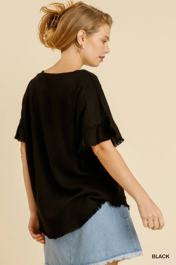 Leni Frayed Top - Black - KC Outfitter