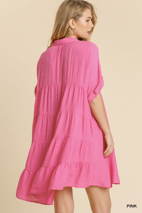 Pink Collared Tiered Dress - KC Outfitter