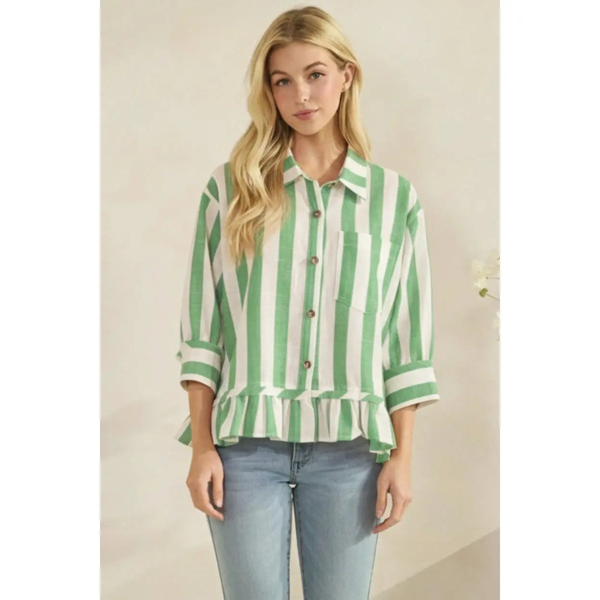 Vertical Stripe Green Top