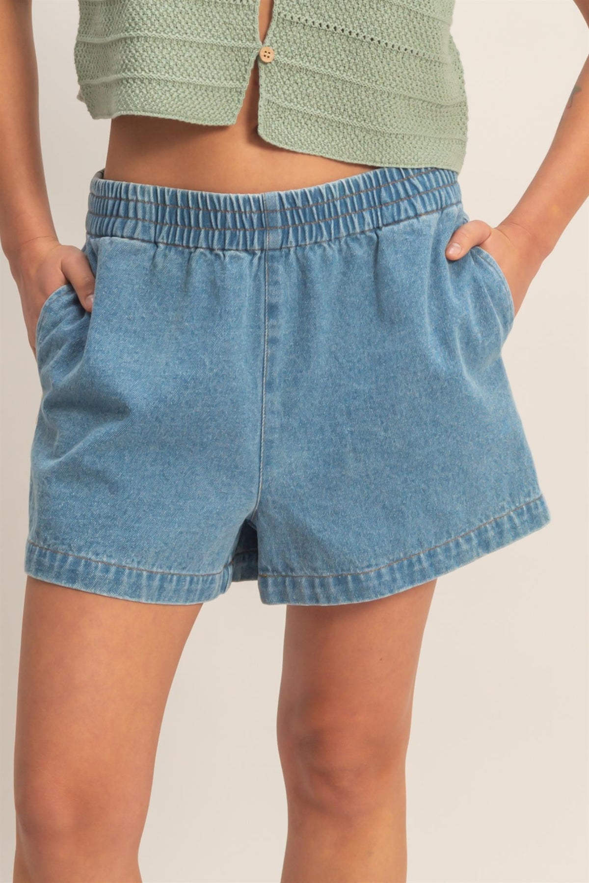 Hagan Elastic Waist Denim Shorts - KC Outfitter