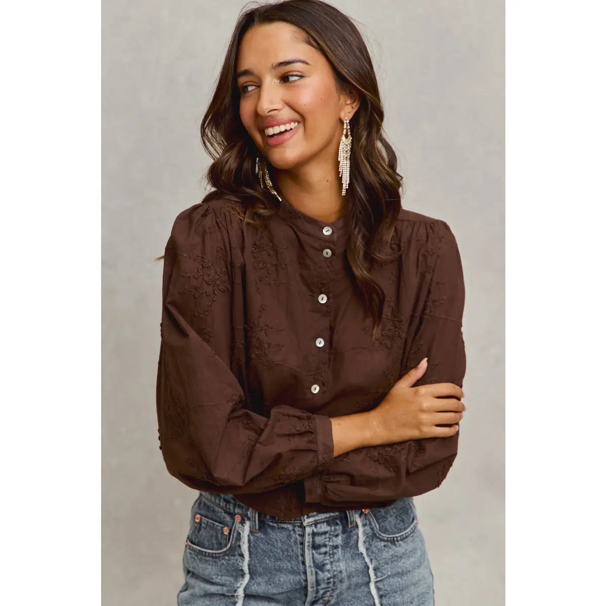 Jolie Chocolate Long Sleeve Top - KC Outfitter