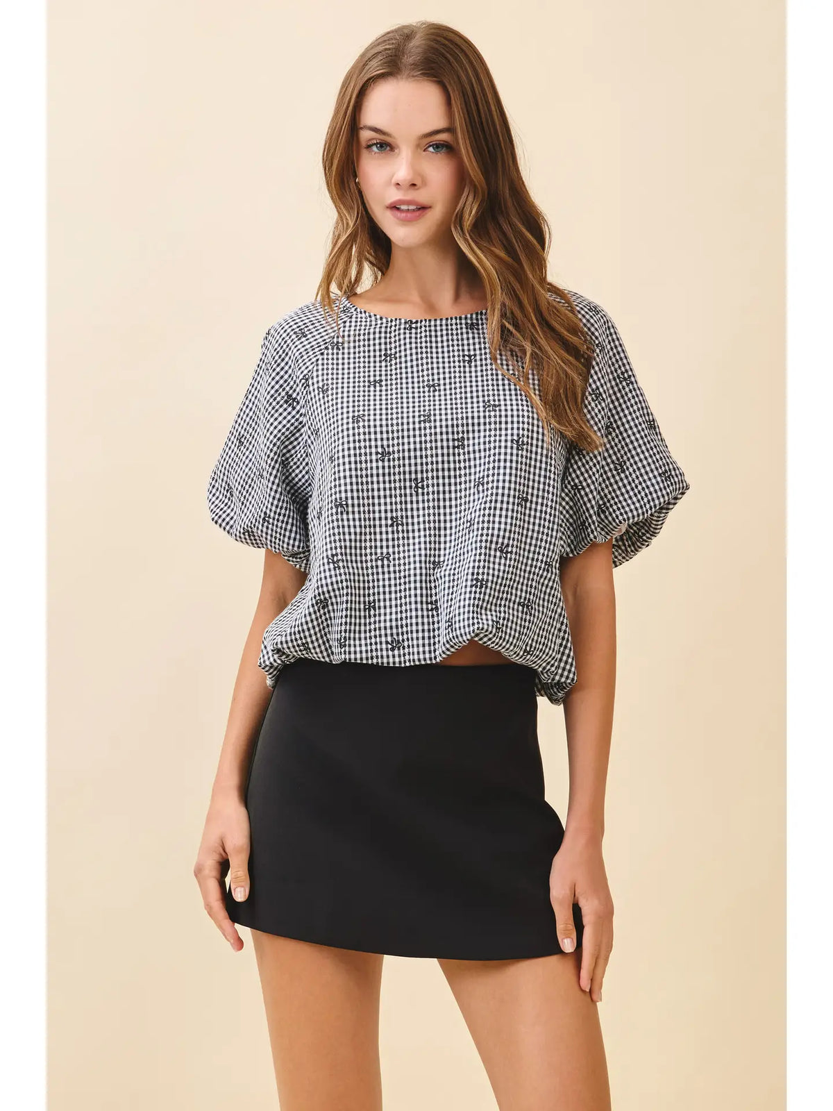 Gingham Mini Bow Print Top - KC Outfitter